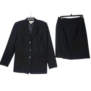 VTG TALBOTS WOOL SUIT SZ 10 BLACK SKIRT JACKET BLAZER OFFICE CLASSIC CAPSULE EUC